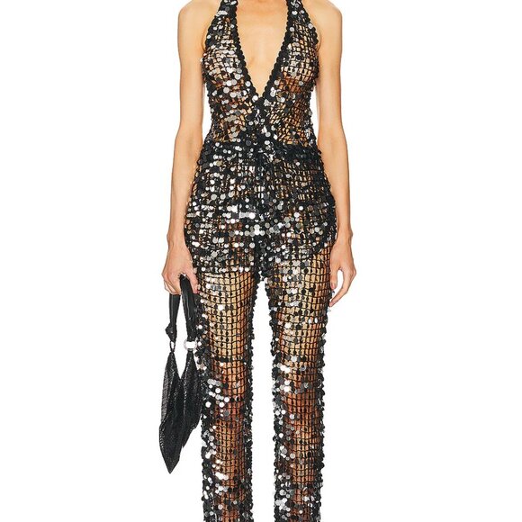 NWT RETROFETE Cali Sequin Crochet Jumpsuit SIZE XS/S - Picture 1 of 14